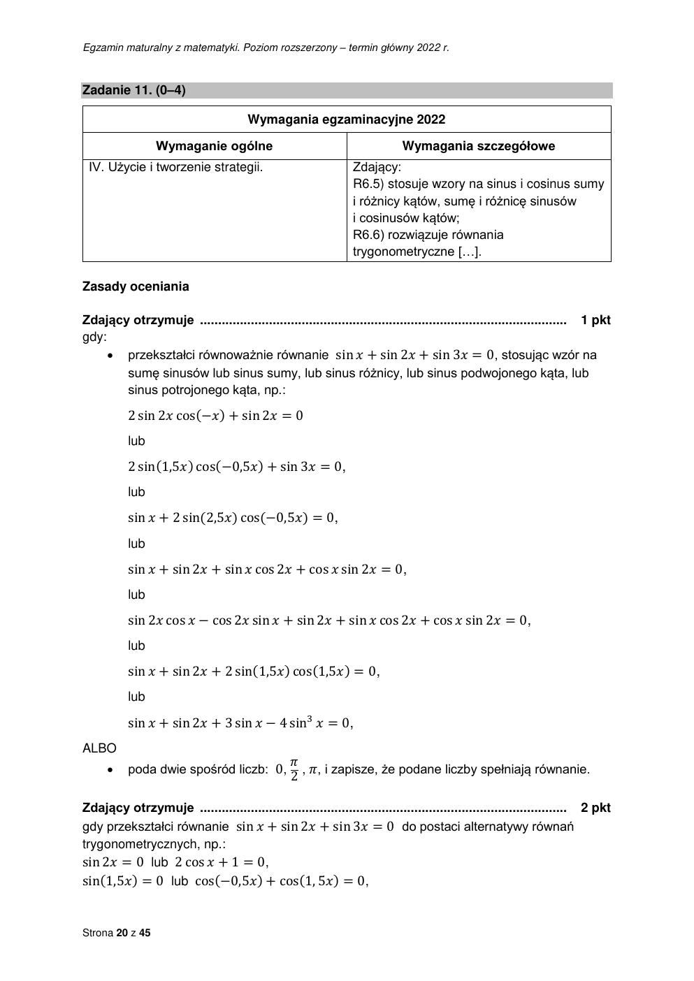 odpowiedzi - matematyka rozszerzony - matura 2022 - maj-20