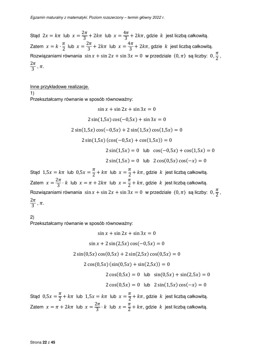 odpowiedzi - matematyka rozszerzony - matura 2022 - maj-22