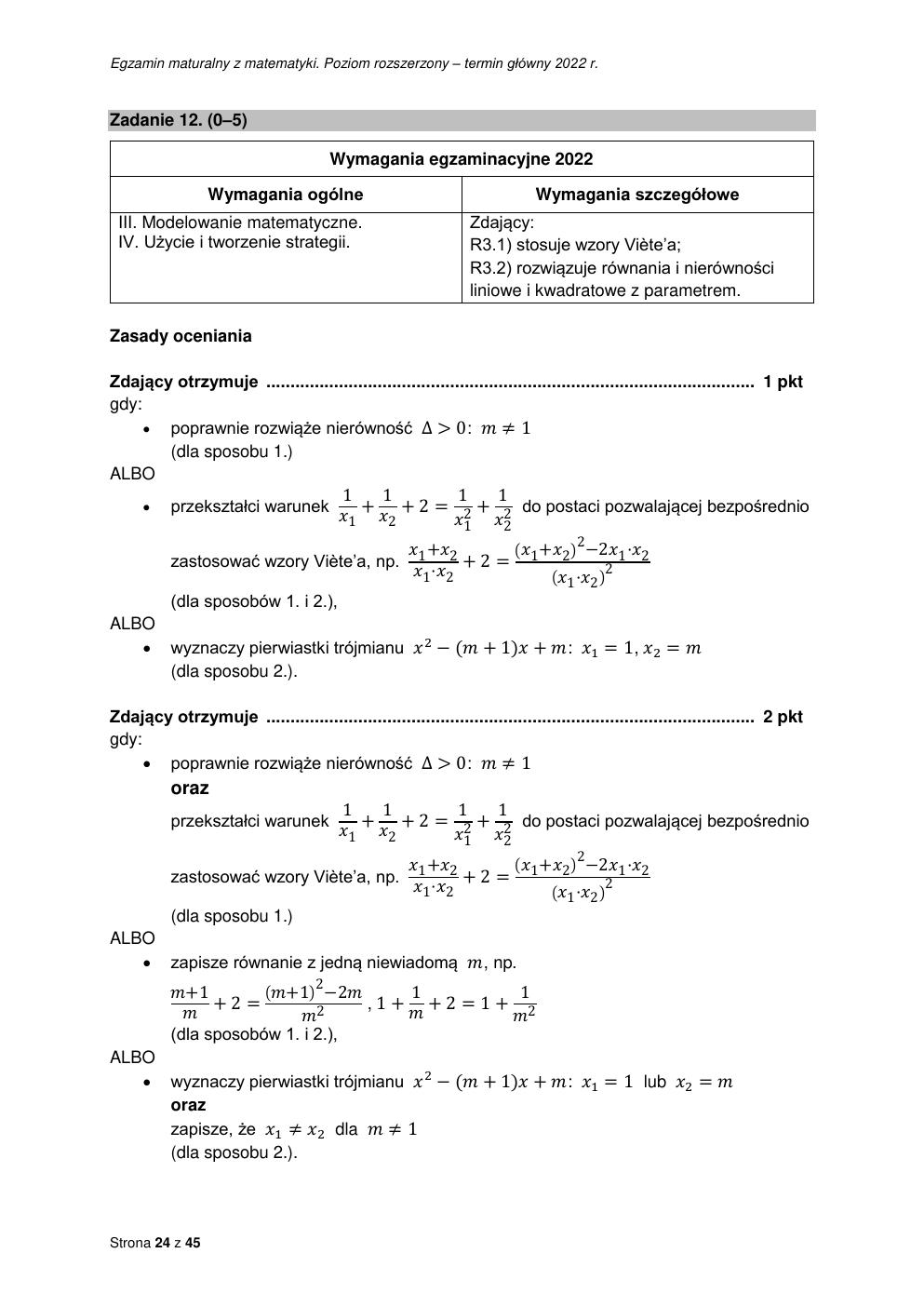 odpowiedzi - matematyka rozszerzony - matura 2022 - maj-24