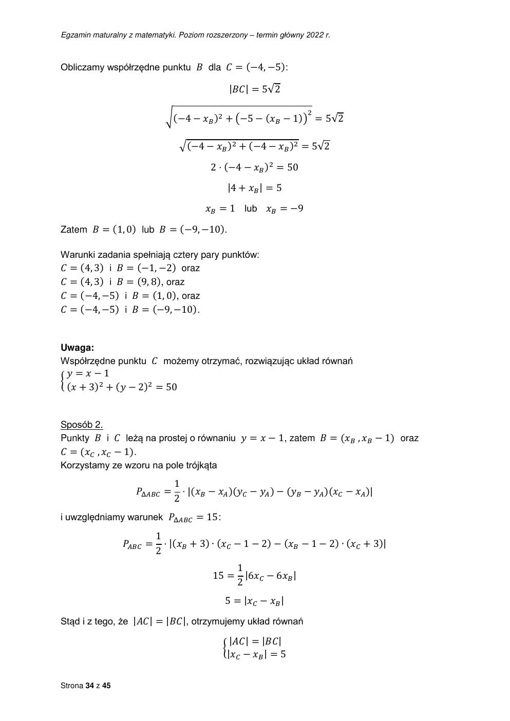 odpowiedzi - matematyka rozszerzony - matura 2022 - maj-34