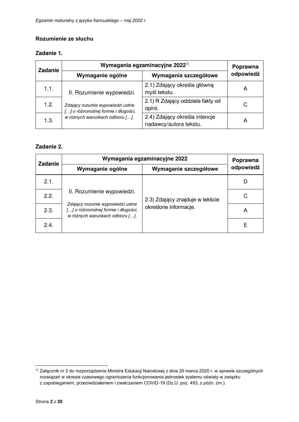 odpowiedzi - język francuski rozszerzony - matura 2022 - maj-02