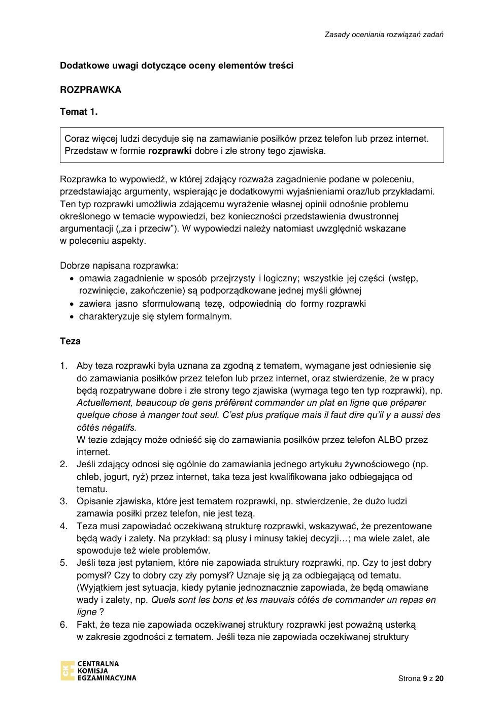 odpowiedzi - język francuski rozszerzony - matura 2022 - maj-09