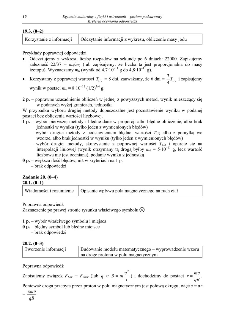 Odpowiedzi - fizyka, p. podstawowy, matura 2011-strona-10