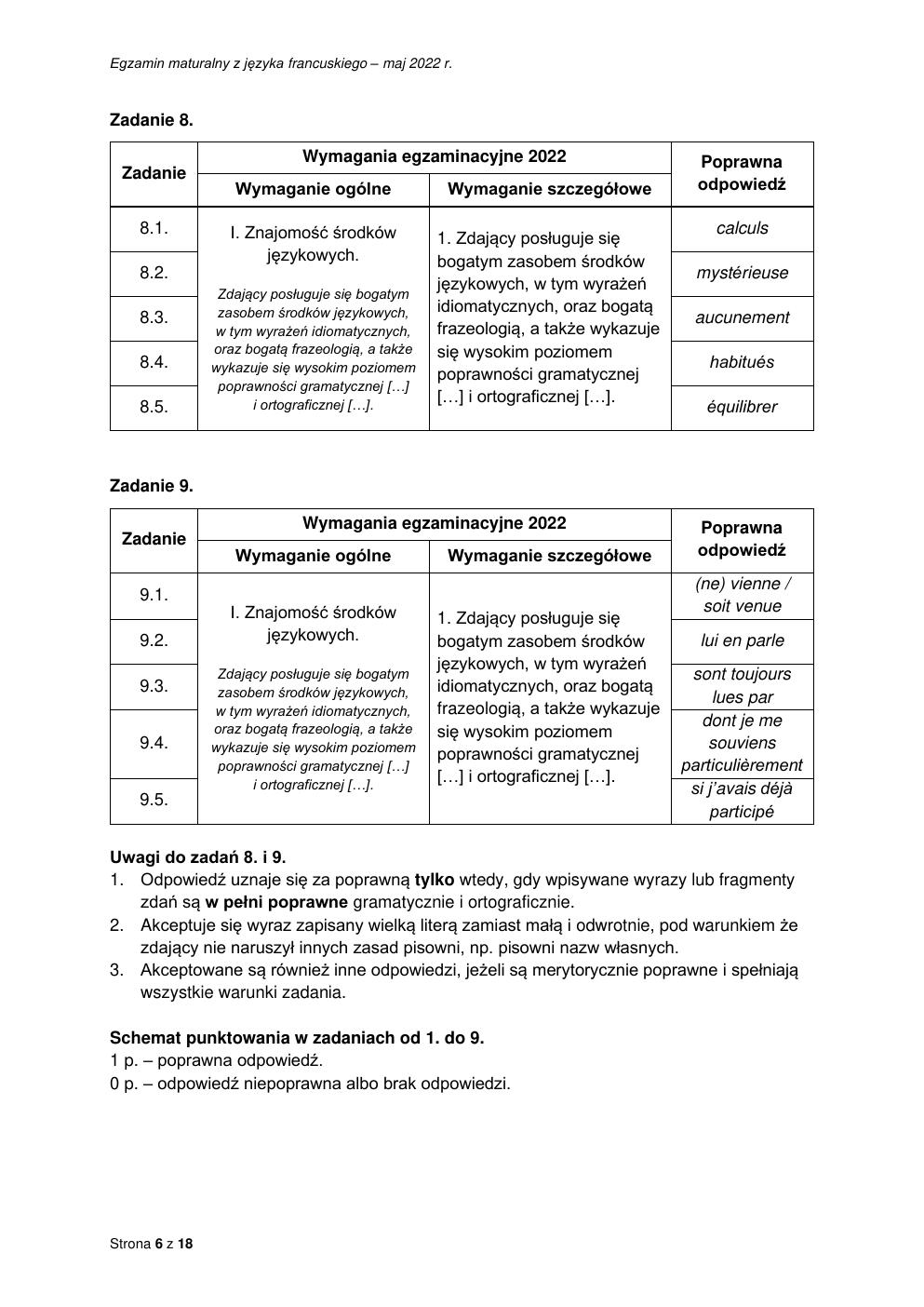 odpowiedzi - język francuski dwujęzyczny - matura 2022 - maj-06