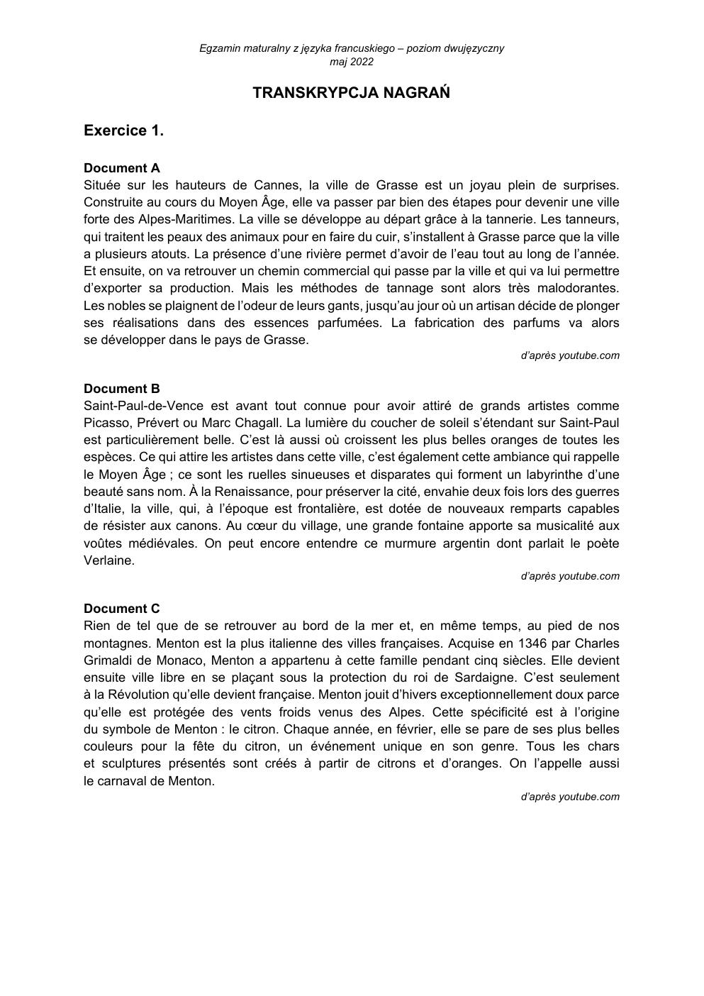 transkrypcja - język francuski dwujęzyczny - matura 2022 - maj-1