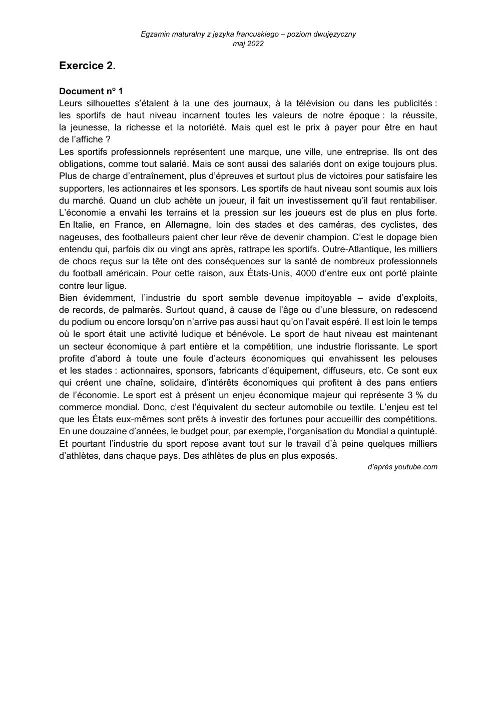 transkrypcja - język francuski dwujęzyczny - matura 2022 - maj-2