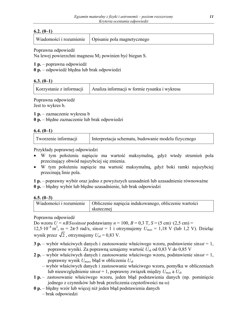 Odpowiedzi - fizyka, p. rozszerzony, matura 2011-strona-11