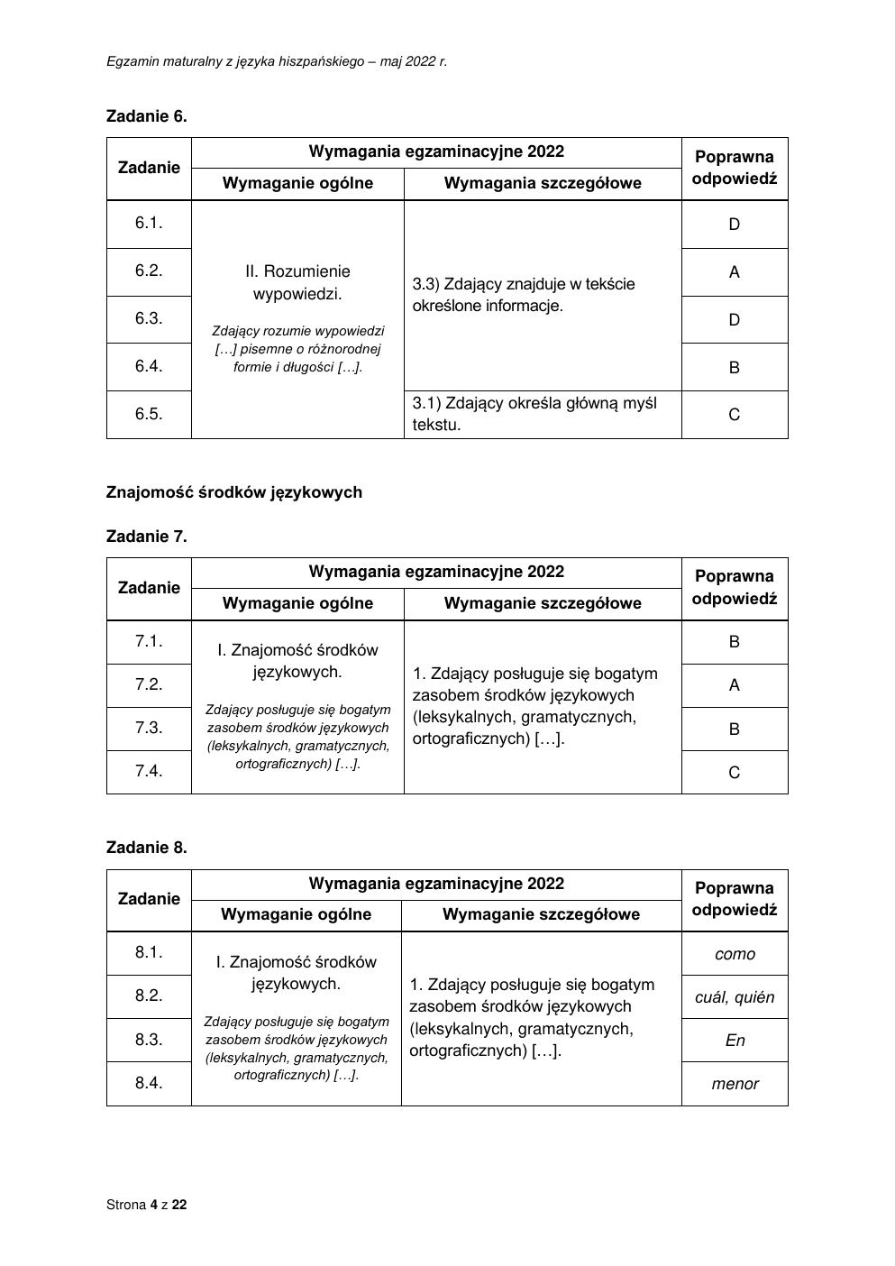 odpowiedzi - język hiszpański rozszerzony - matura 2022 - maj-04