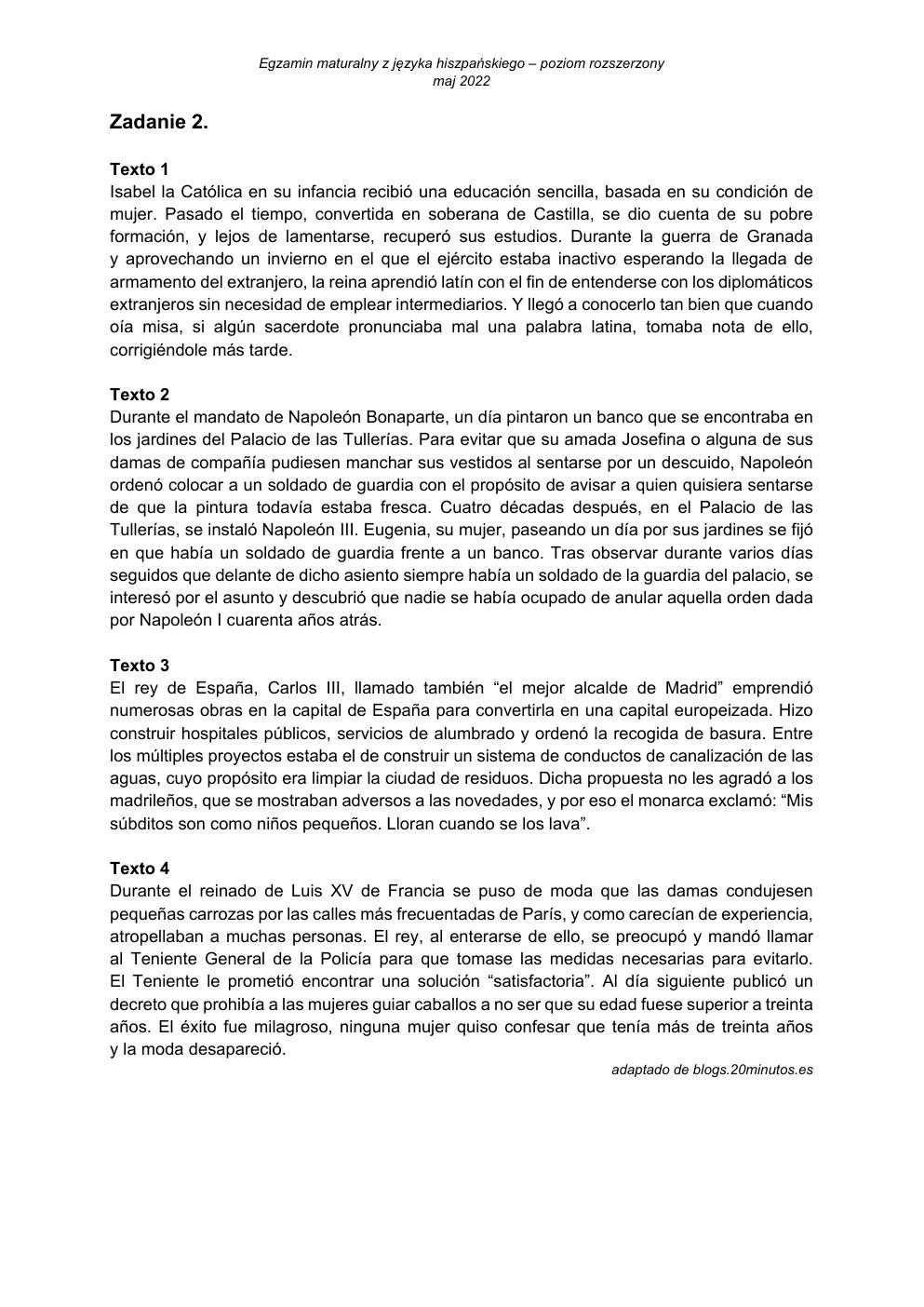 transkrypcja - język hiszpański rozszerzony - matura 2022 - maj-2