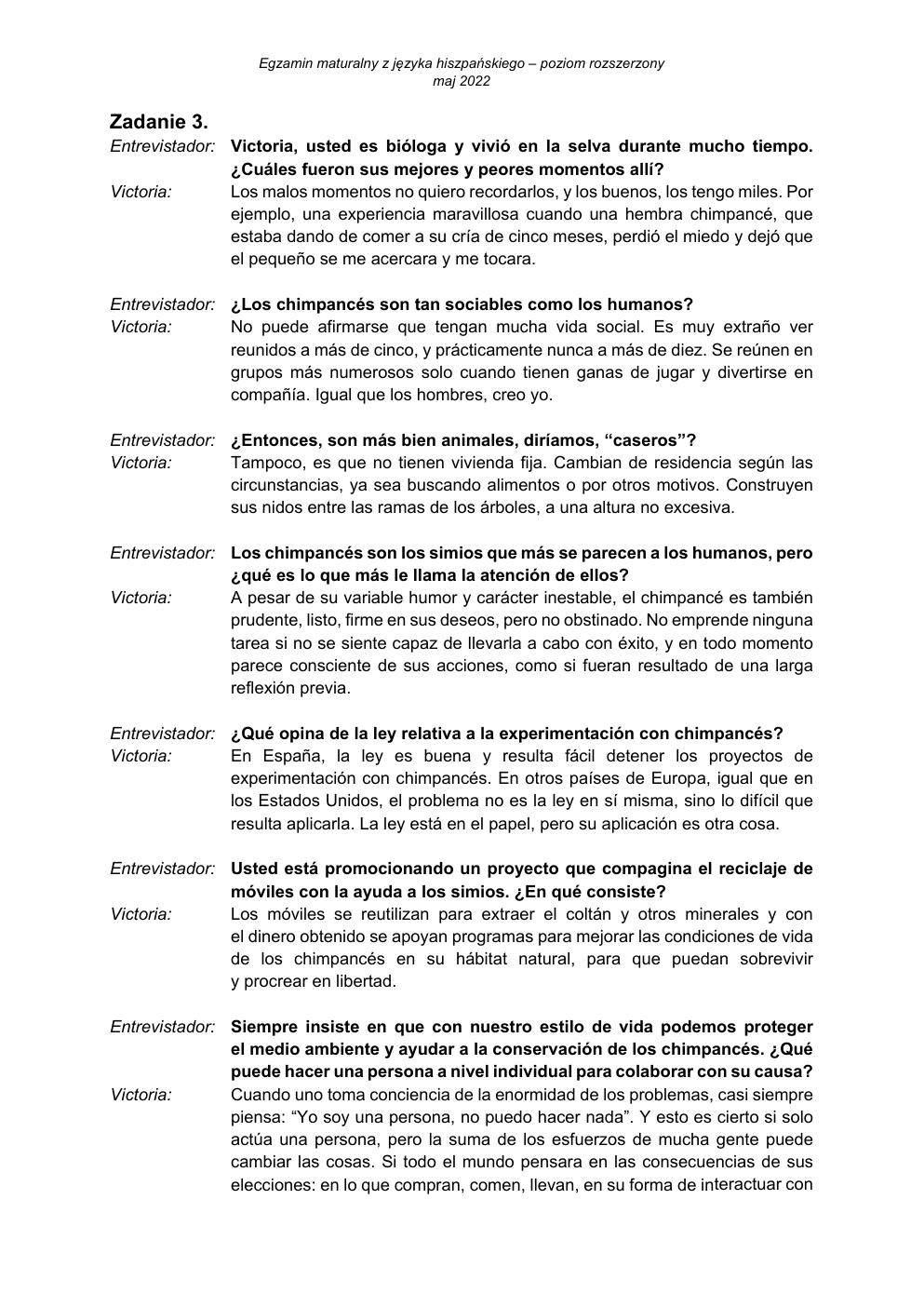 transkrypcja - język hiszpański rozszerzony - matura 2022 - maj-3