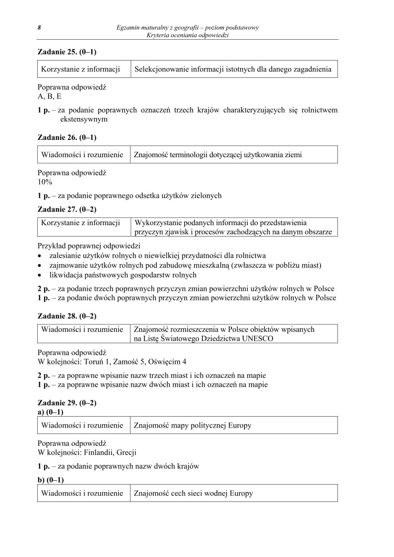 Odpowiedzi - geografia, p. podstawowy, matura 2011-strona-08