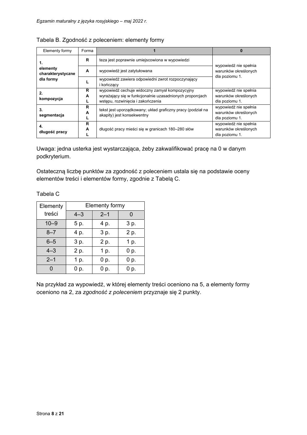 odpowiedzi - język rosyjski rozszerzony - matura 2022 - maj-08