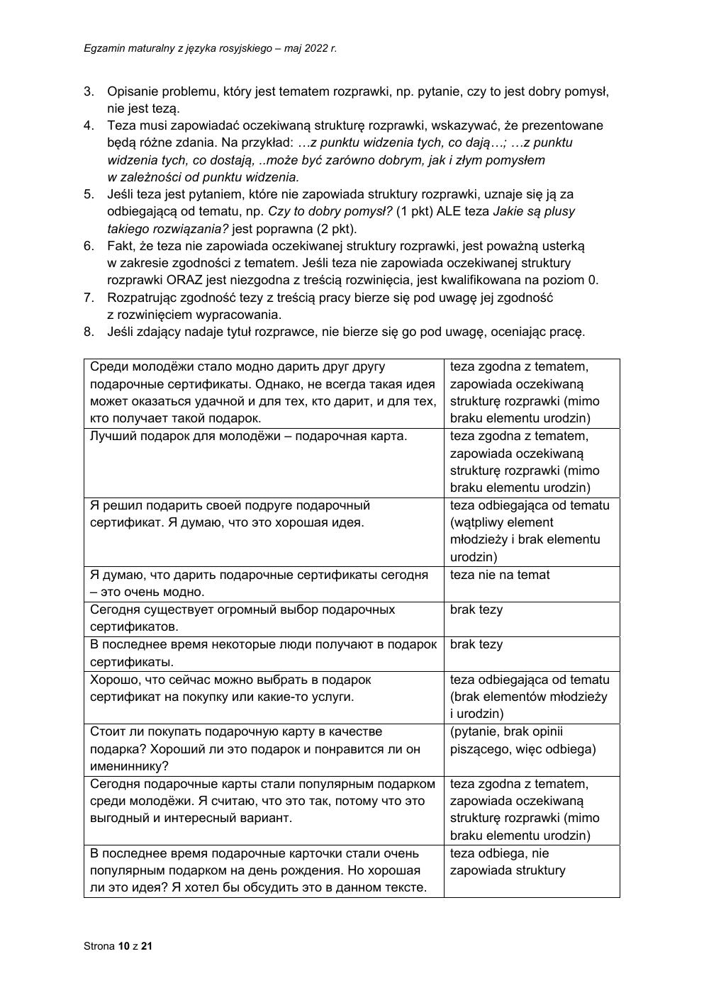 odpowiedzi - język rosyjski rozszerzony - matura 2022 - maj-10