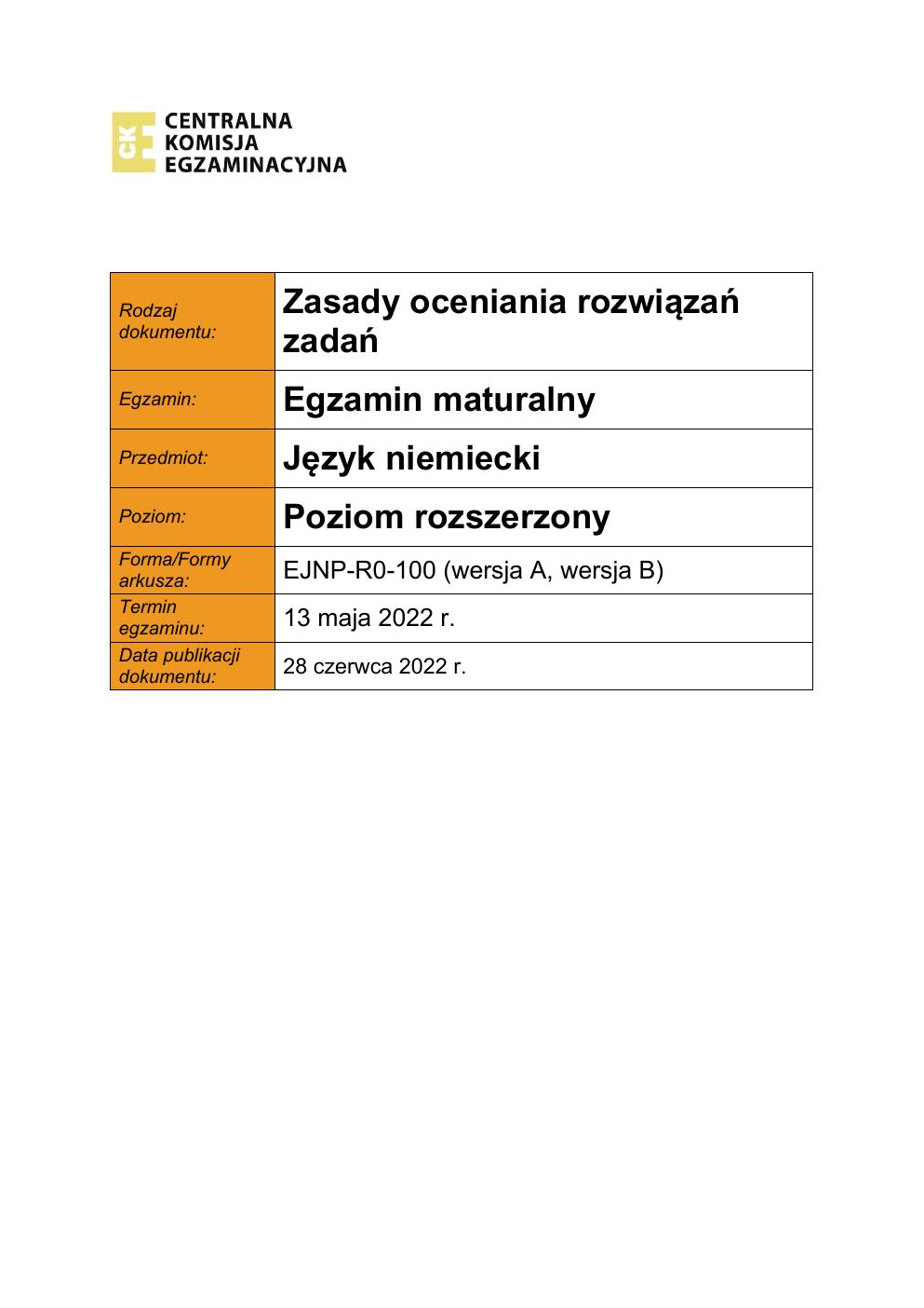 odpowiedzi - język niemiecki rozszerzony - matura 2022 - maj-01