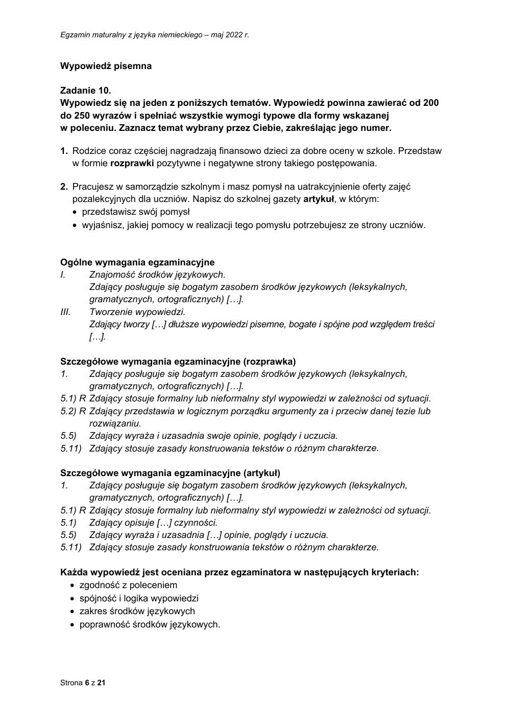 odpowiedzi - język niemiecki rozszerzony - matura 2022 - maj-06