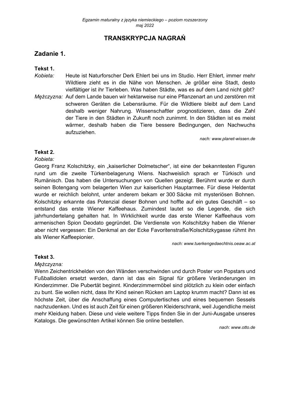 transkrypcja - język niemiecki rozszerzony - matura 2022 - maj-1