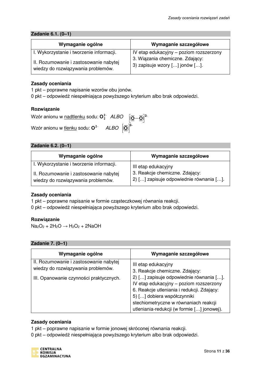 odpowiedzi - chemia rozszerzony - matura 2022 - maj-11