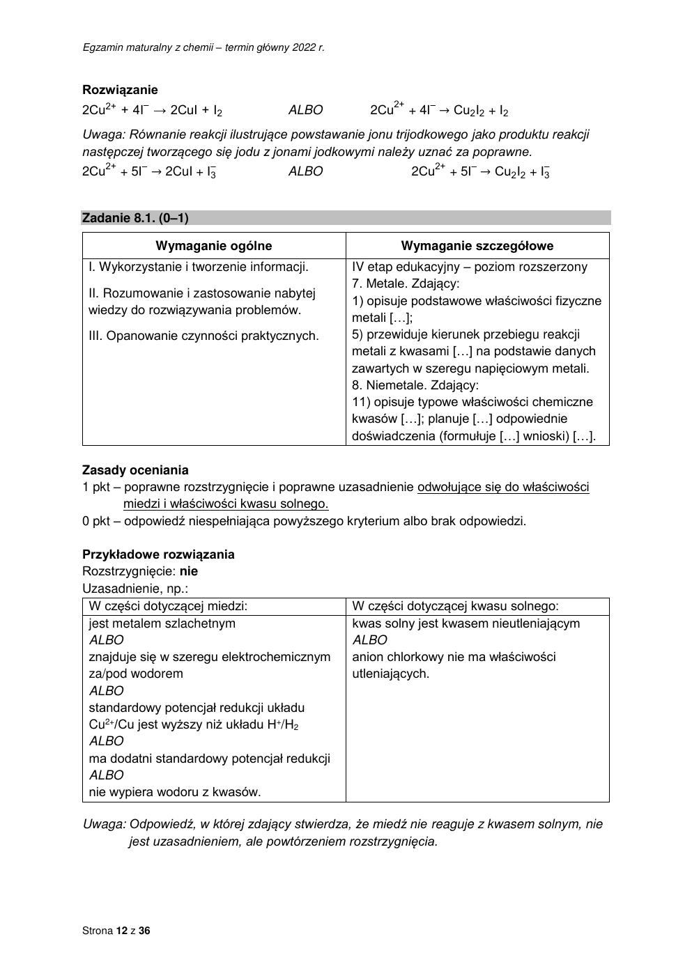 odpowiedzi - chemia rozszerzony - matura 2022 - maj-12