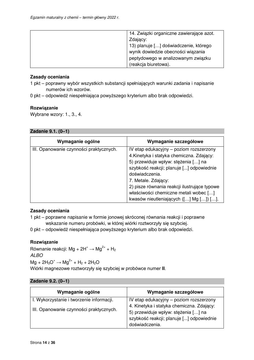 odpowiedzi - chemia rozszerzony - matura 2022 - maj-14