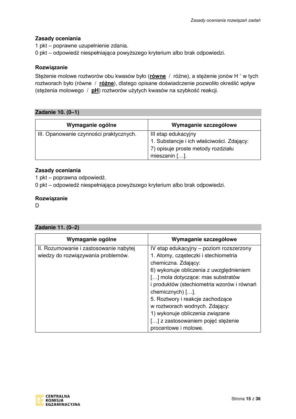 odpowiedzi - chemia rozszerzony - matura 2022 - maj-15