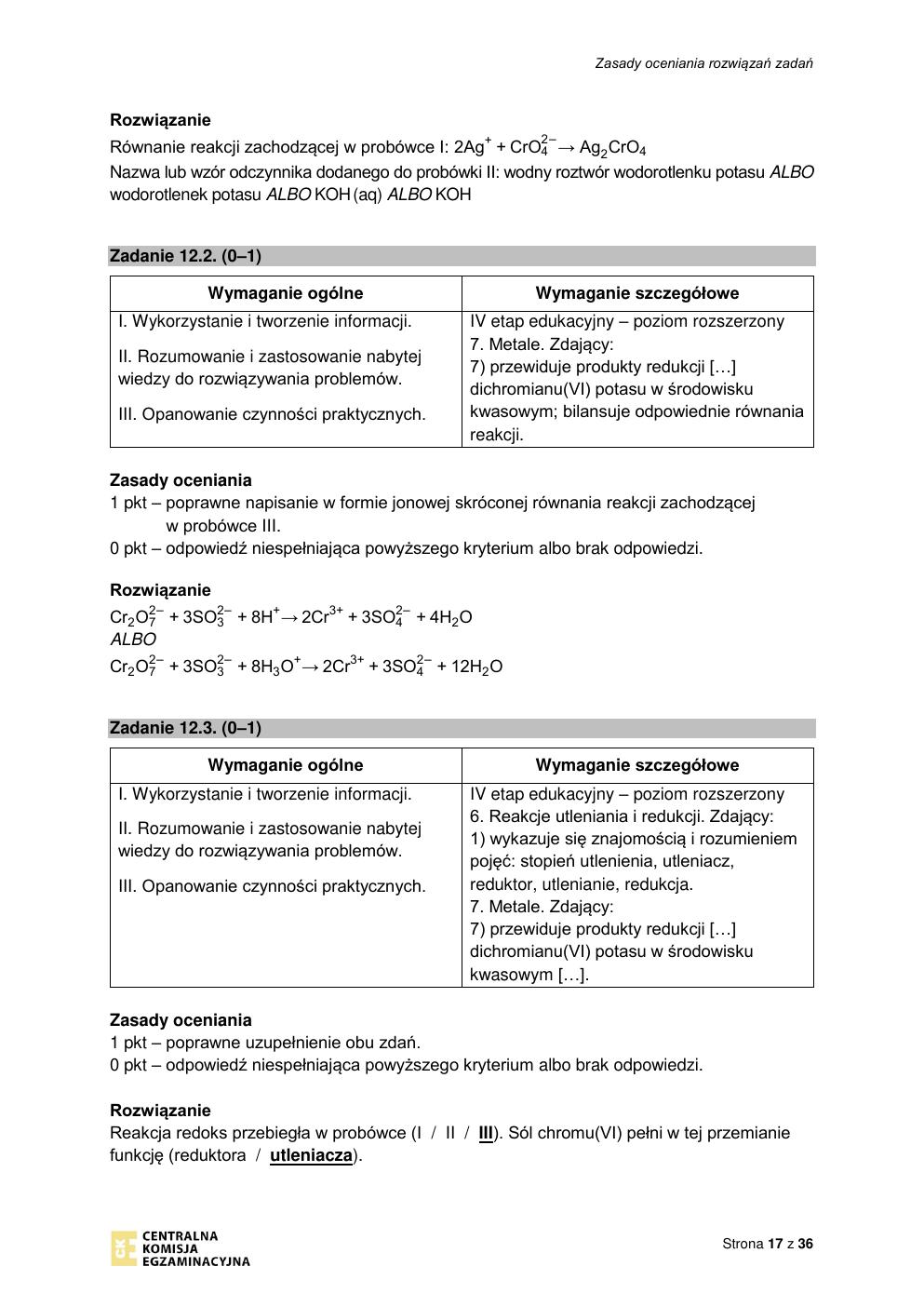 odpowiedzi - chemia rozszerzony - matura 2022 - maj-17