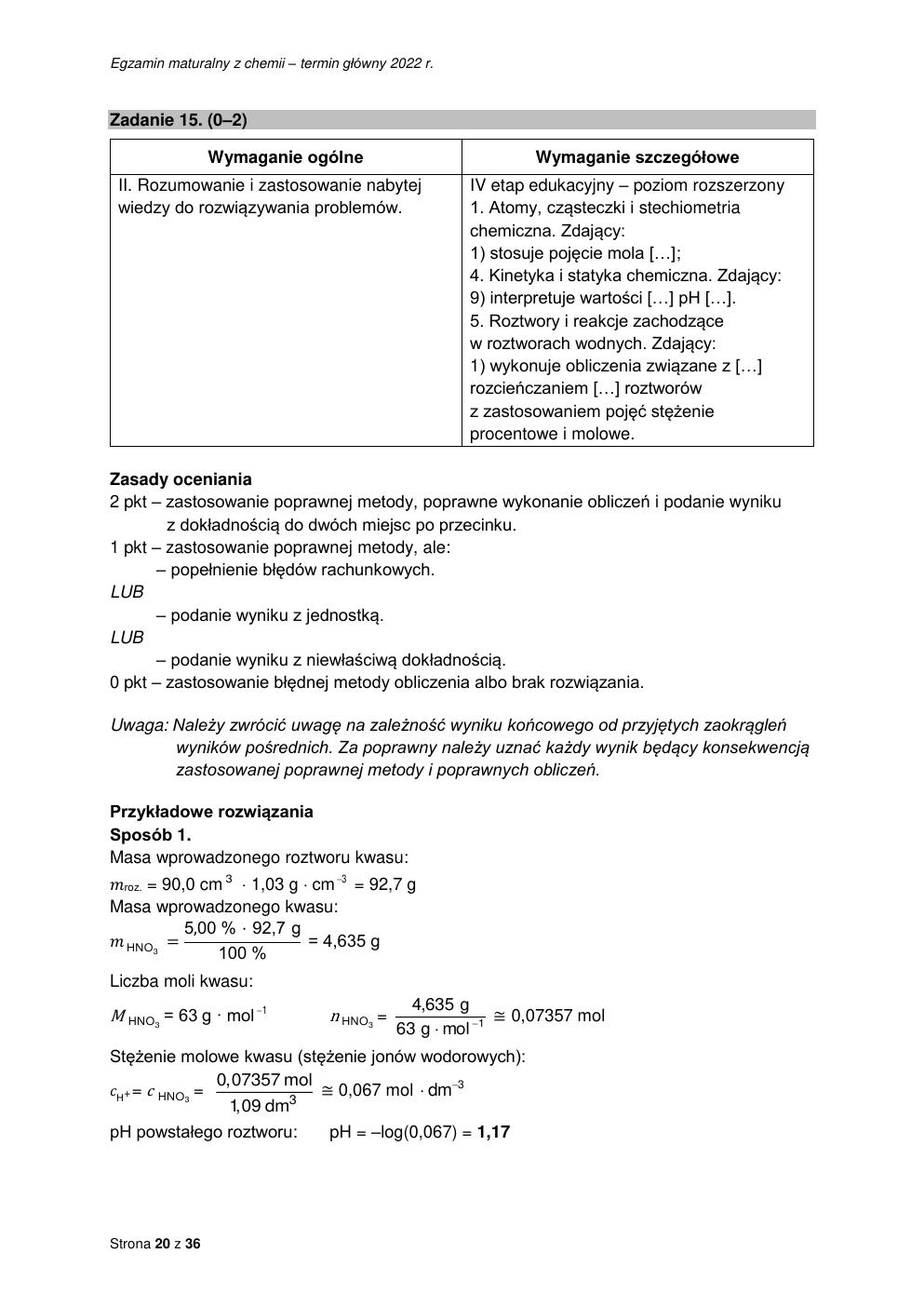 odpowiedzi - chemia rozszerzony - matura 2022 - maj-20