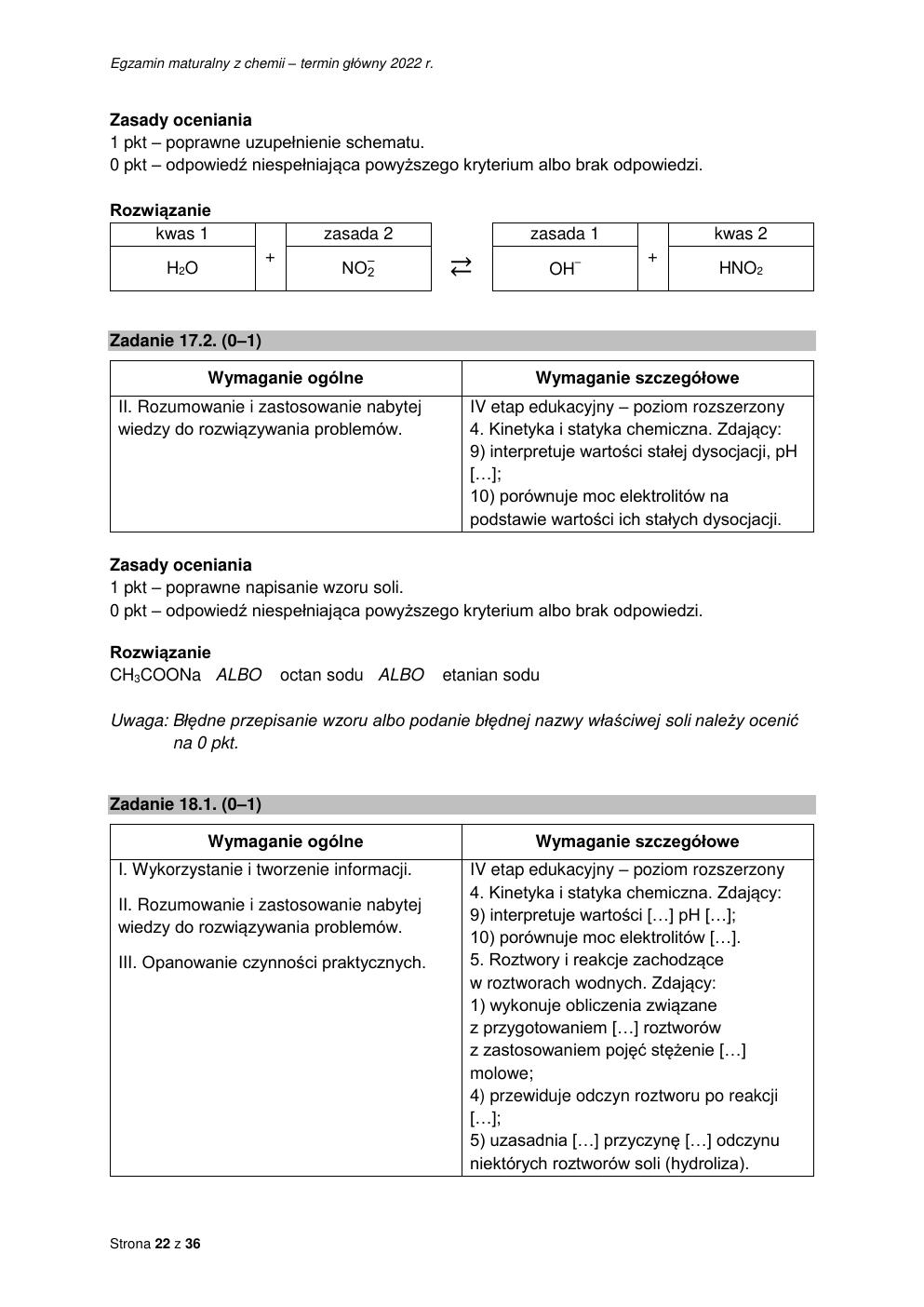 odpowiedzi - chemia rozszerzony - matura 2022 - maj-22