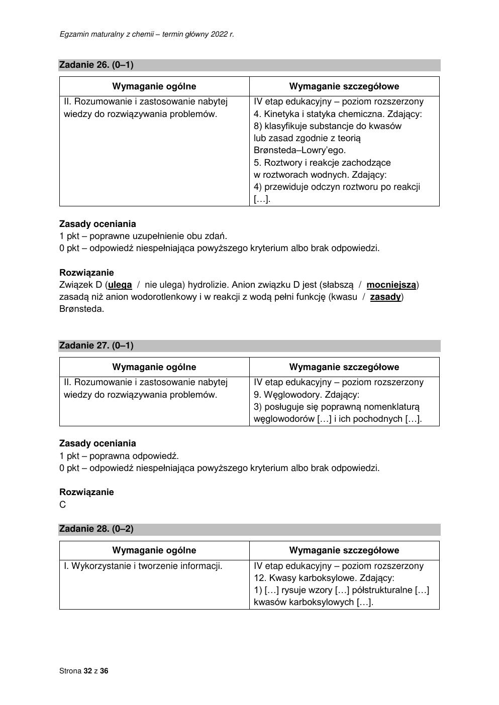 odpowiedzi - chemia rozszerzony - matura 2022 - maj-32