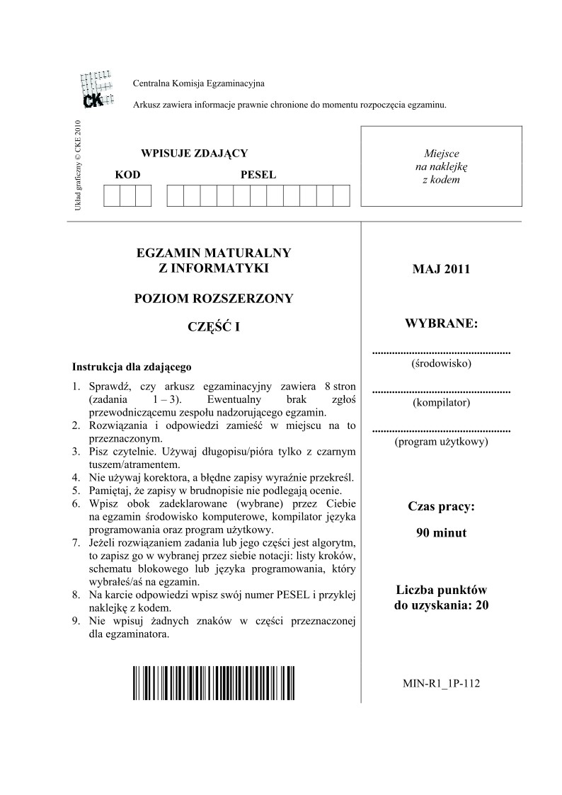 Pytania - informatyka, p. rozszerzony, matura 2011 cz1-strona-01