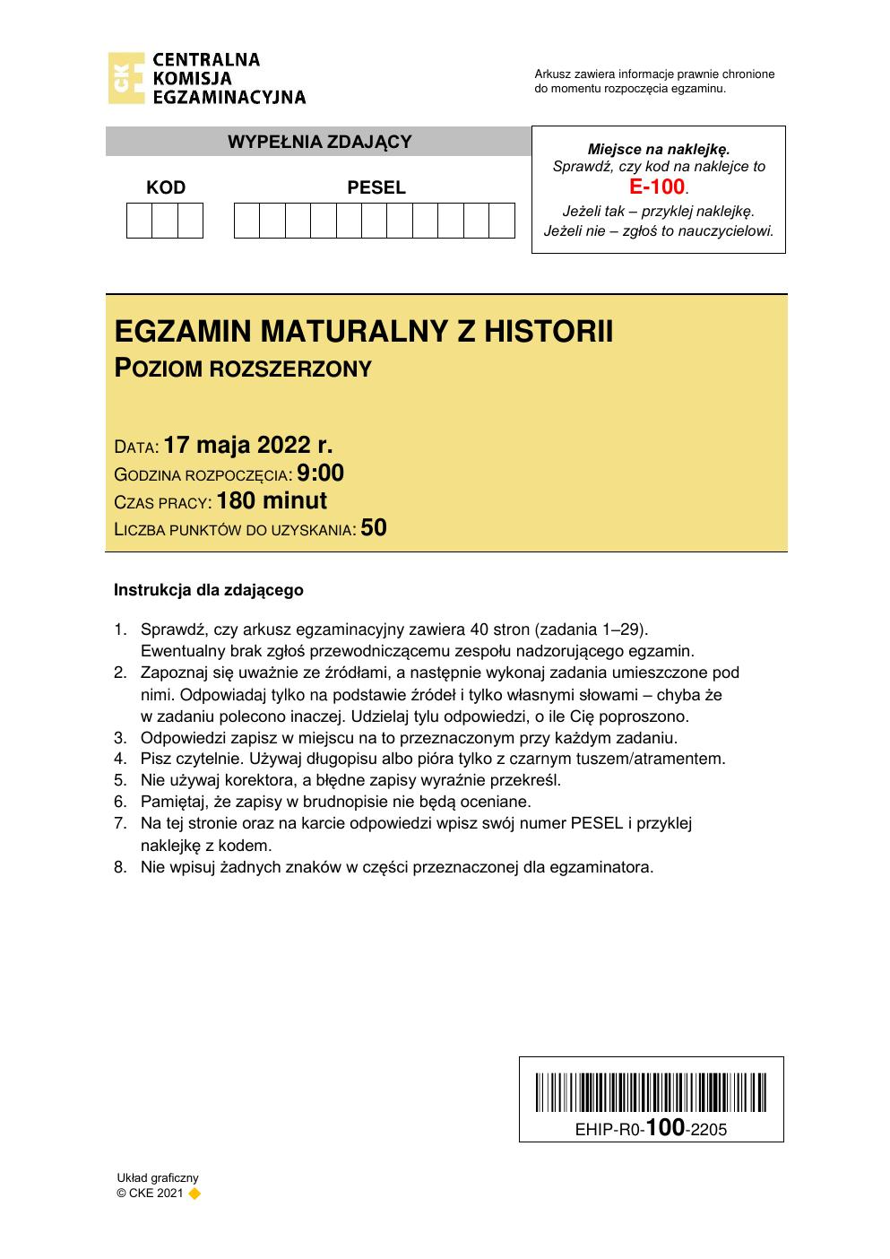 arkusz - historia rozszerzony - matura 2022 - maj-01