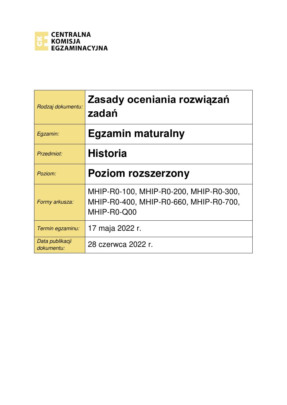 odpowiedzi - historia rozszerzony - matura 2022 - maj-01