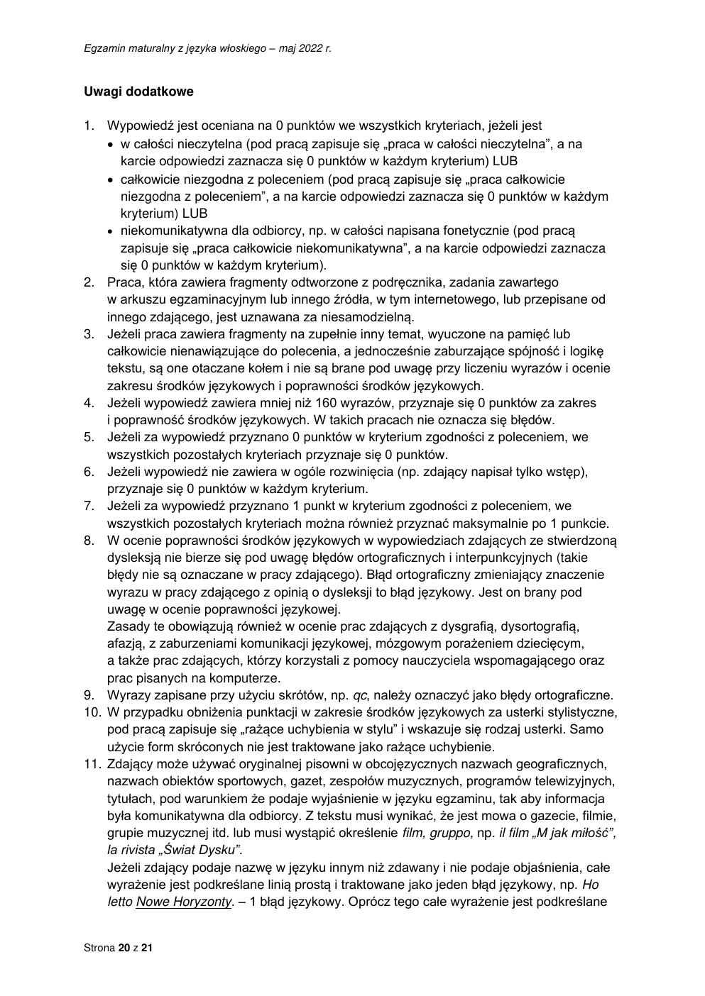 odpowiedzi - język włoski rozszerzony - matura 2022 - maj-20