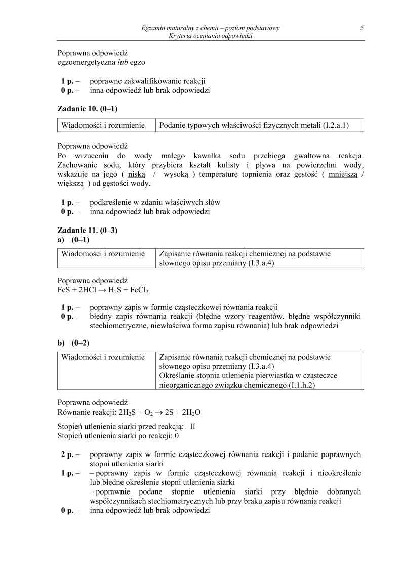 Odpowiedzi - chemia, p. podstawowy, matura 2011-strona-05