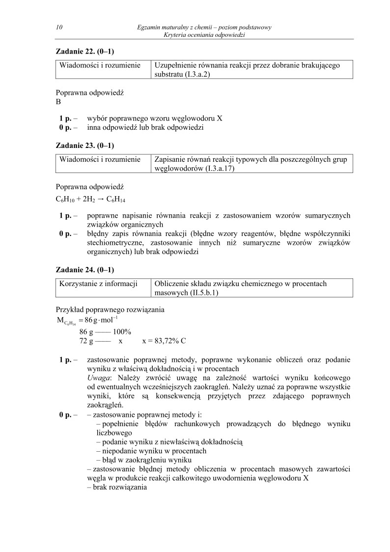 Odpowiedzi - chemia, p. podstawowy, matura 2011-strona-10