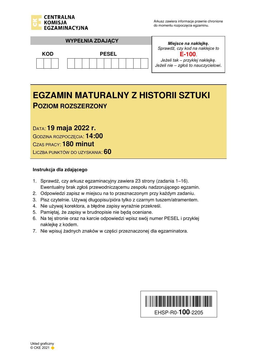 arkusz - historia sztuki rozszerzony - matura 2022 - maj-01