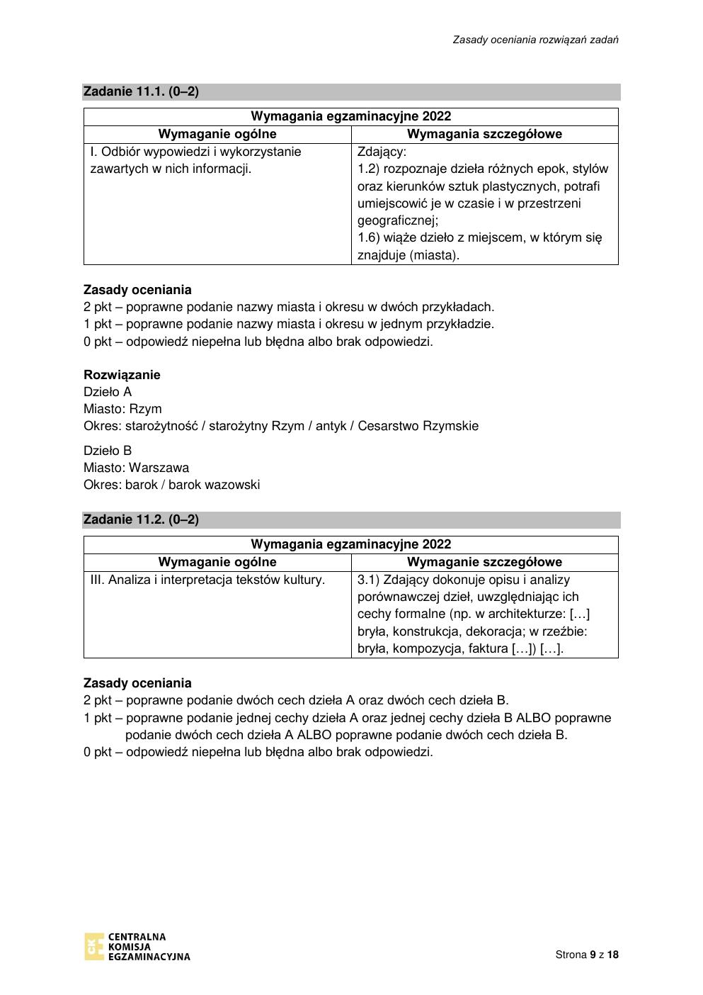 odpowiedzi - historia sztuki rozszerzony - matura 2022 - maj-09