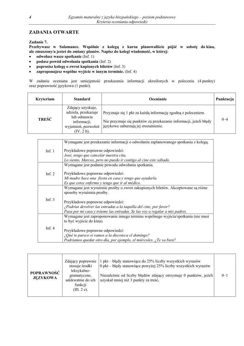 Odpowiedzi - jezyk hiszpanski, p. podstawowy, matura 2011-strona-04