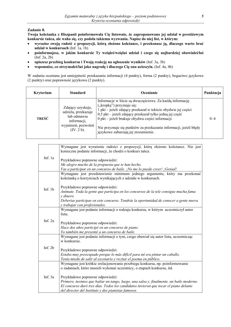 Odpowiedzi - jezyk hiszpanski, p. podstawowy, matura 2011-strona-05