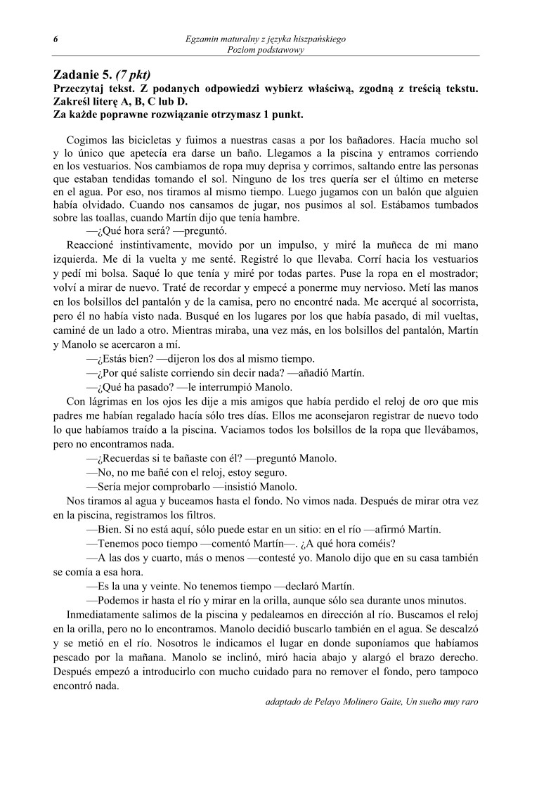 Pytania - jezyk hiszpanski, p. podstawowy, matura 2011-strona-06