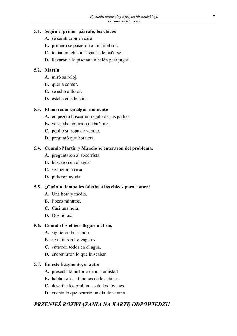 Pytania - jezyk hiszpanski, p. podstawowy, matura 2011-strona-07