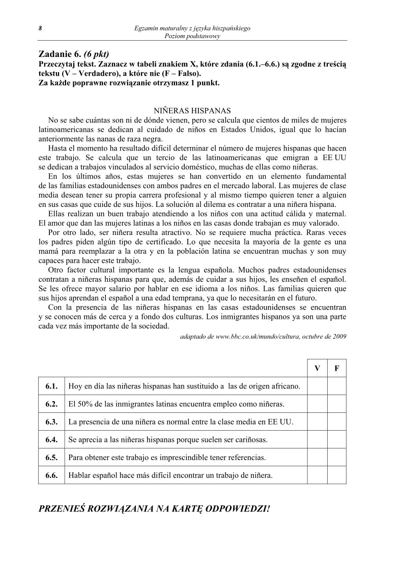 Pytania - jezyk hiszpanski, p. podstawowy, matura 2011-strona-08