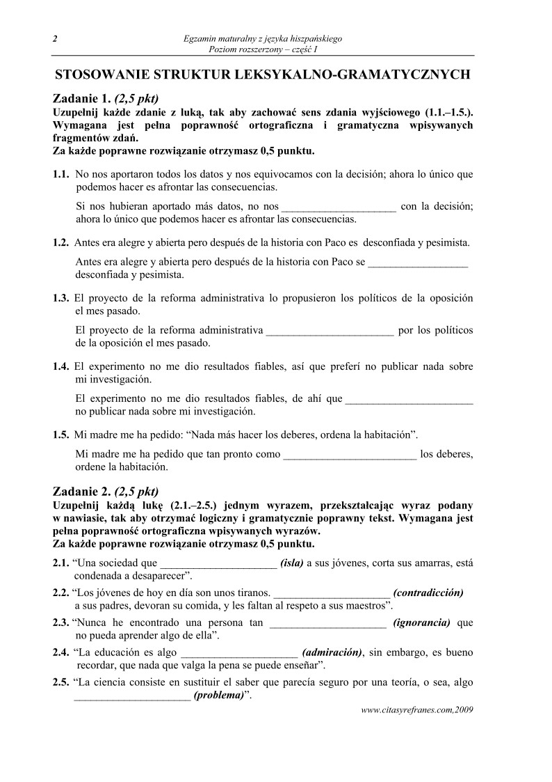 Pytania - jezyk hiszpanski, p. rozszerzony, matura 2011 cz1-strona-02
