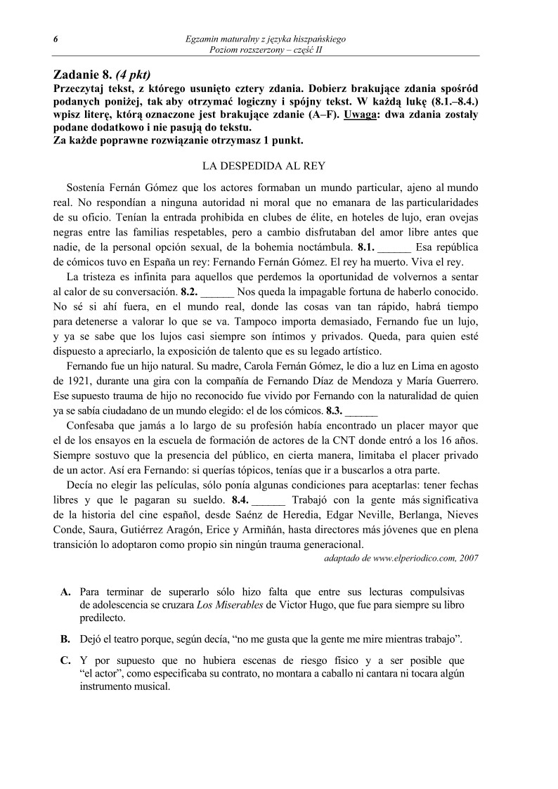 Pytania - jezyk hiszpanski, p. rozszerzony, matura 2011 cz2-strona-06