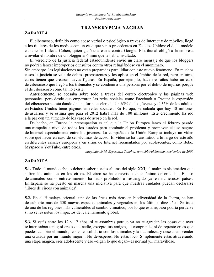 Transkrypcja - jezyk hiszpanski, p. rozszerzony, matura 2011-strona-01