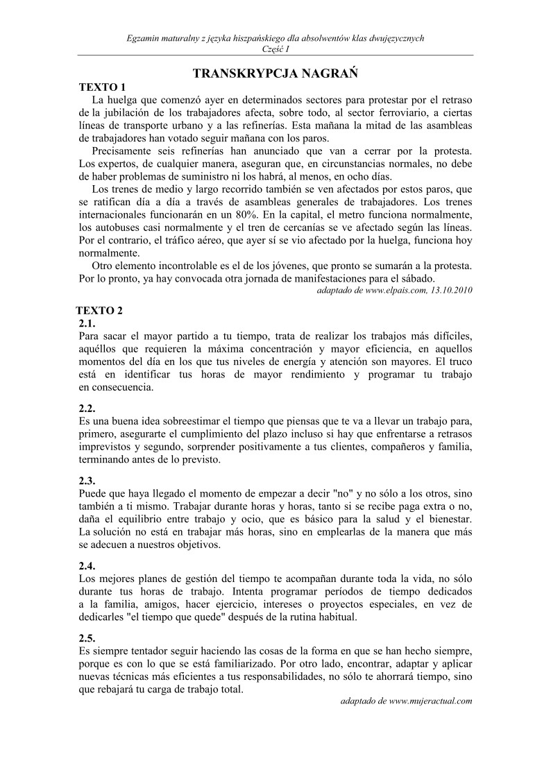 Transkrypcja- jezyk hiszpanski, w klasach dwujezycznych, matura 2011-strona-01