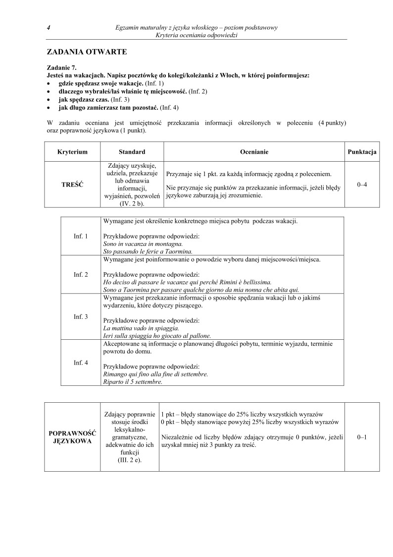 Odpowiedzi - jezyk wloski, p. podstawowy, matura 2011-strona-04