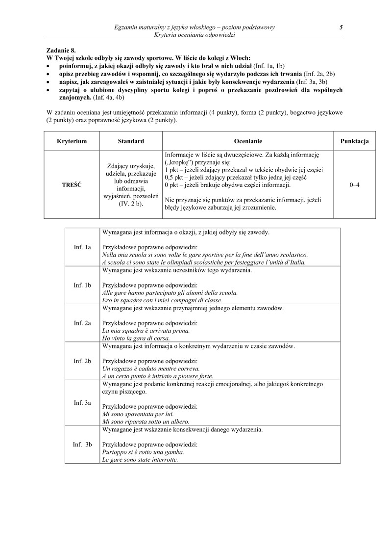 Odpowiedzi - jezyk wloski, p. podstawowy, matura 2011-strona-05