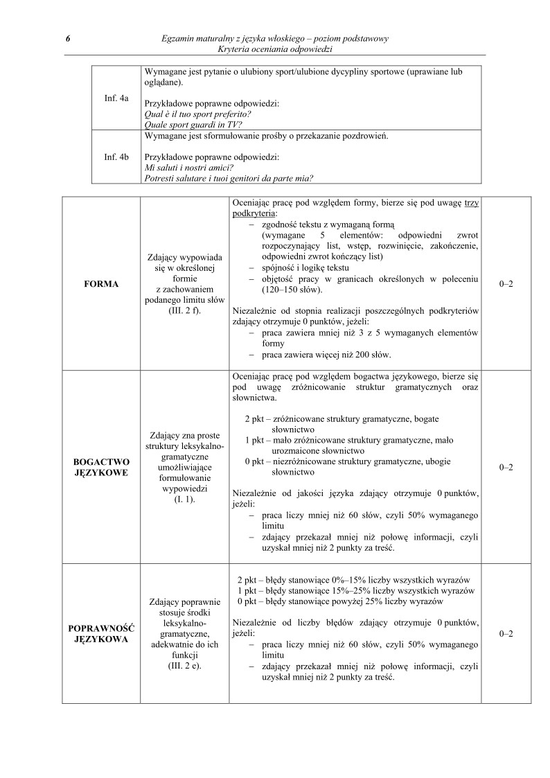 Odpowiedzi - jezyk wloski, p. podstawowy, matura 2011-strona-06