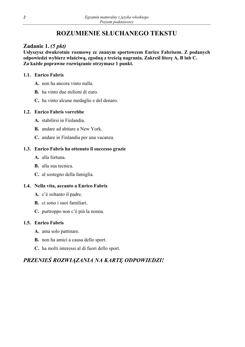 Pytania - jezyk wloski, p. podstawowy, matura 2011-strona-02
