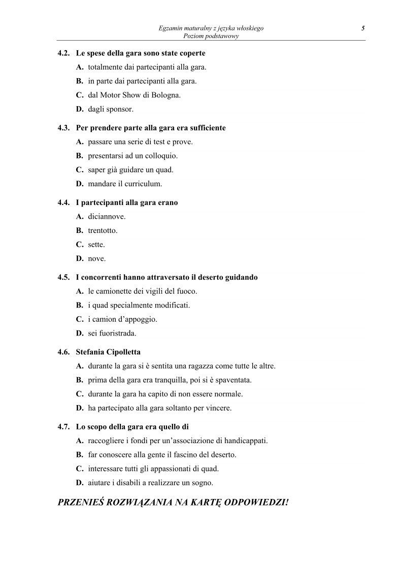 Pytania - jezyk wloski, p. podstawowy, matura 2011-strona-05